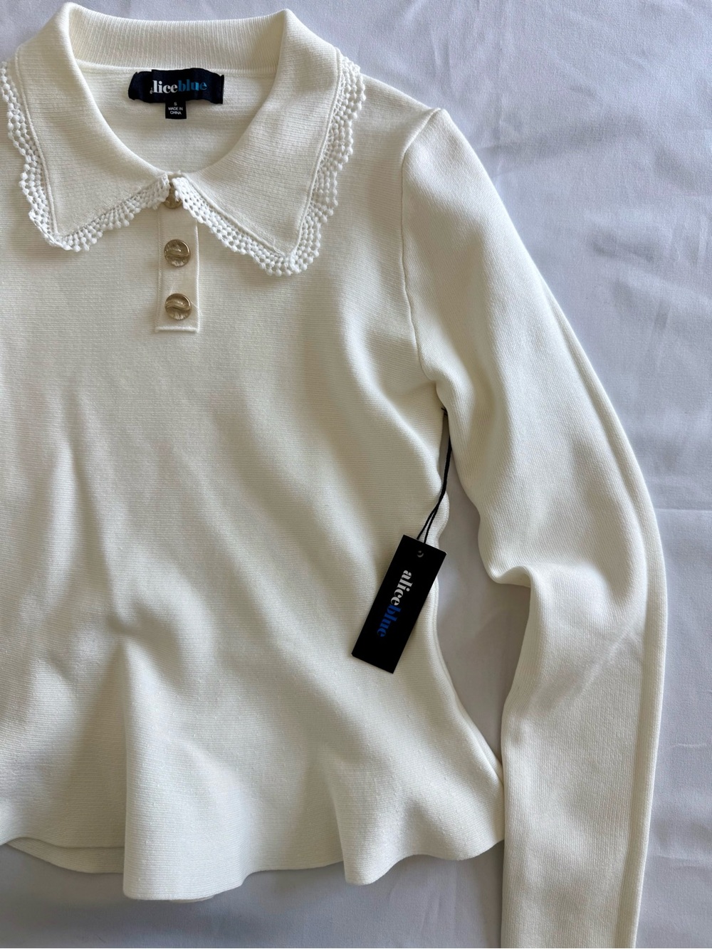 Alice Blue Cream Lace-Collar Peplum Sweater - Picture 4 of 8